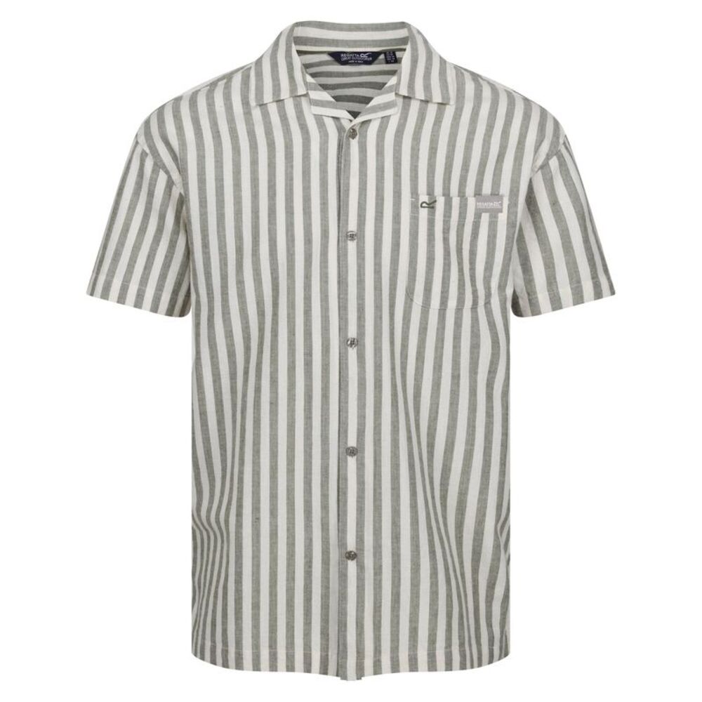 Regatta Mens Shorebay II Stripe Short-Sleeved Shirt / Fauna/Antique White